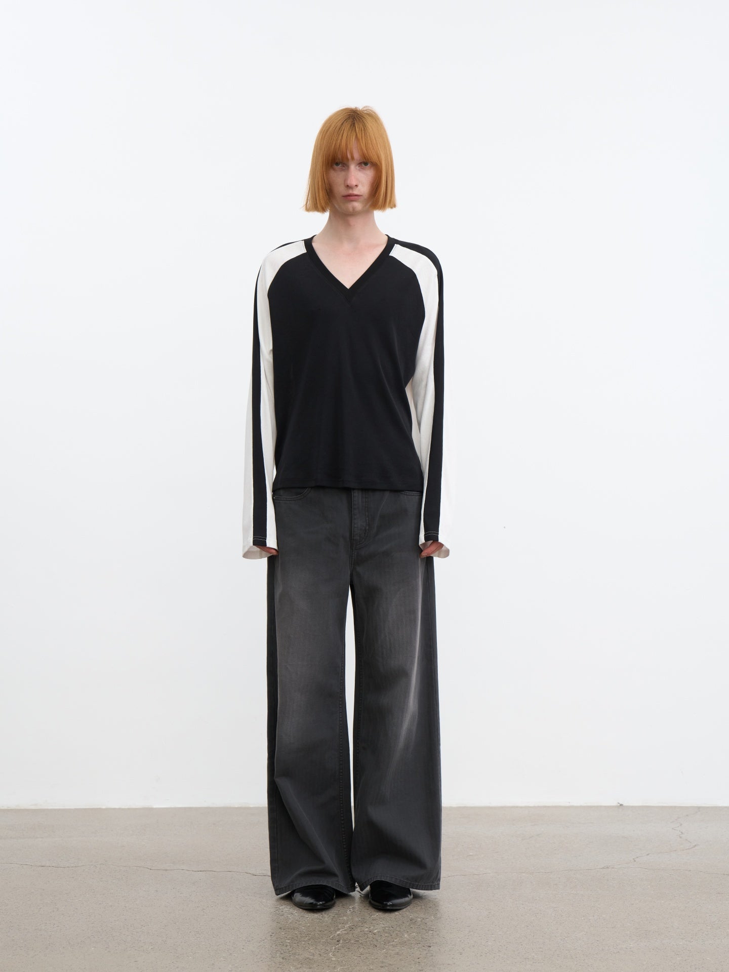 JCAESAR Dark‑stripe grey‑mist washed denim jeans