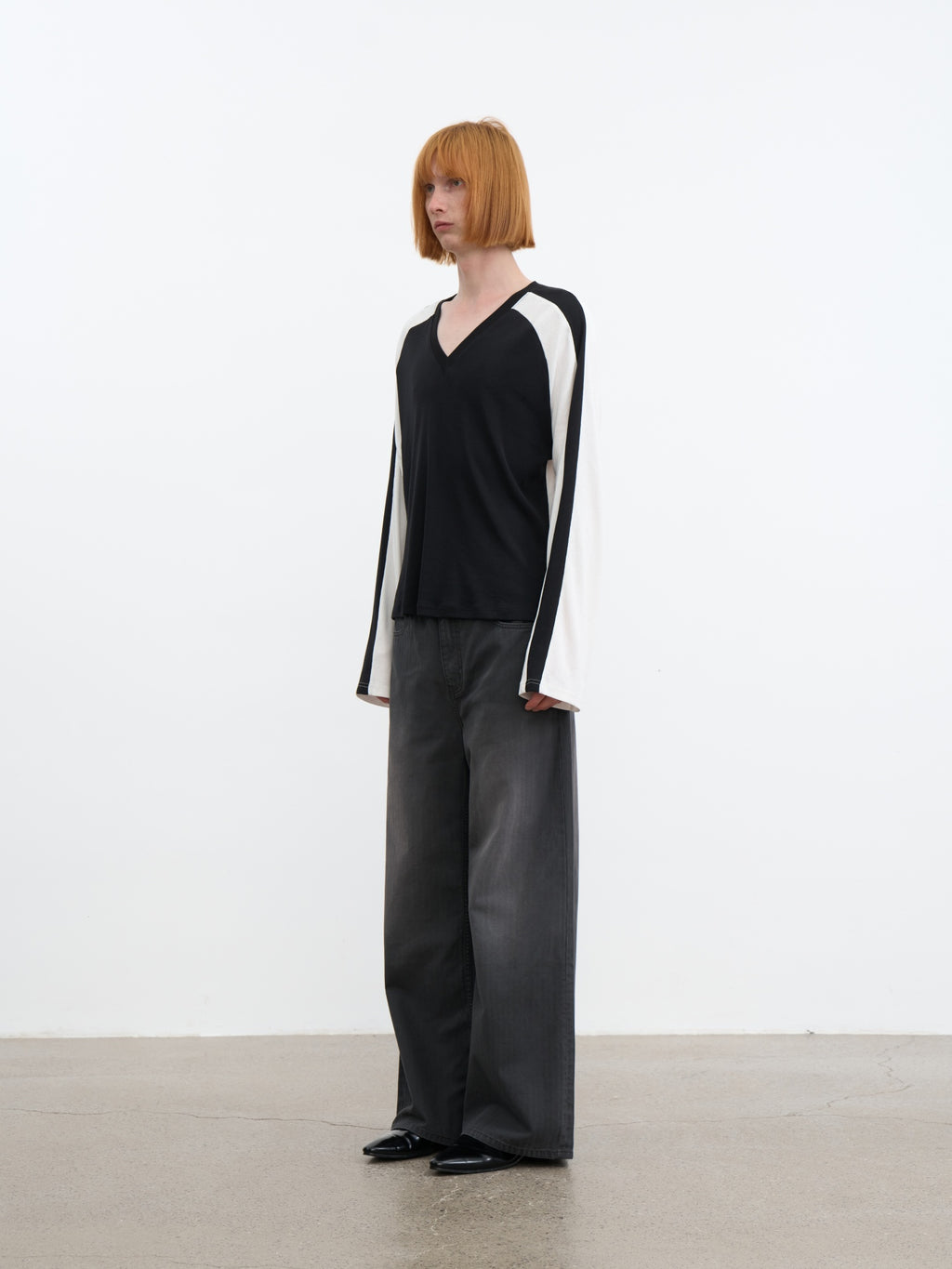 JCAESAR Dark‑stripe grey‑mist washed denim jeans