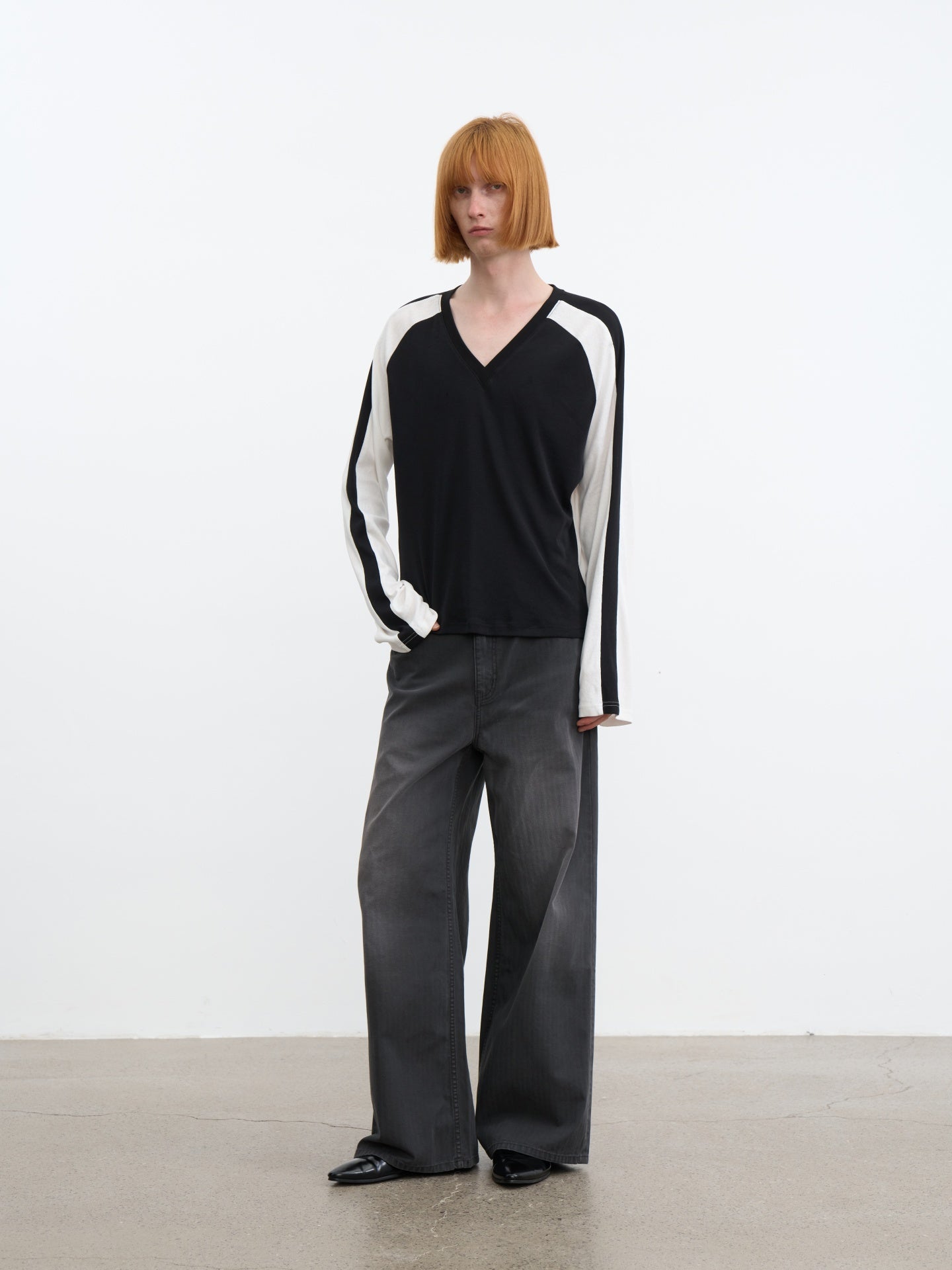 JCAESAR Contrast‑color raglan hockey long‑sleeve shirt