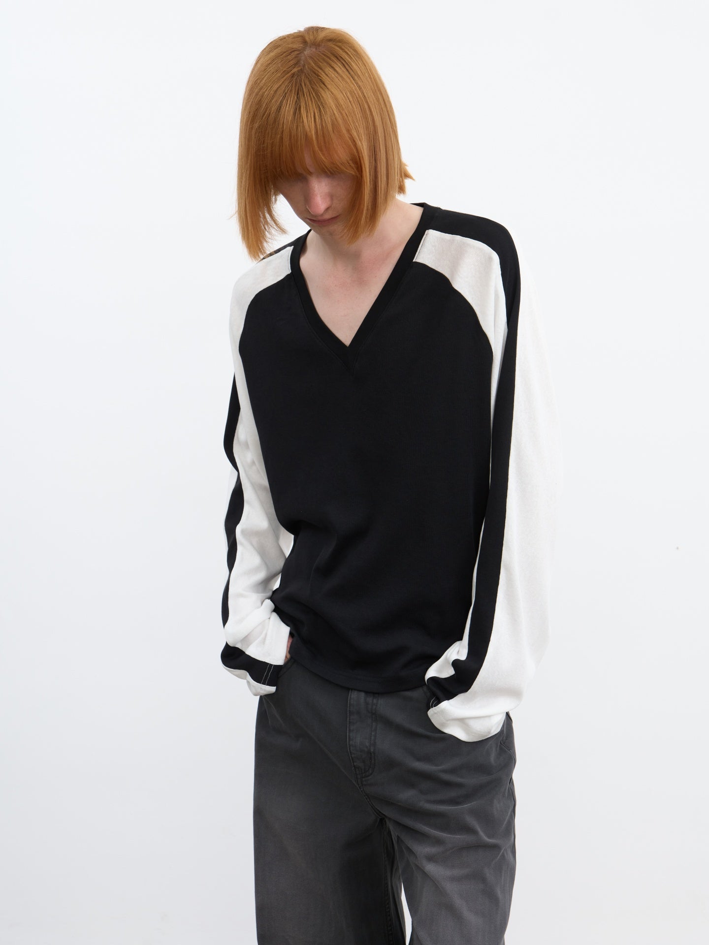 JCAESAR Contrast‑color raglan hockey long‑sleeve shirt