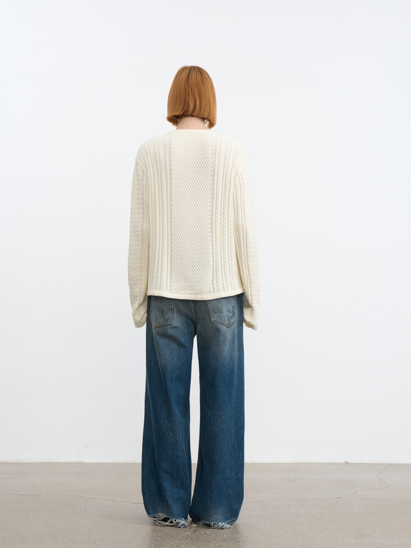 JCAESAR Henley collar scale‑pattern knit long‑sleeve