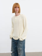 JCAESAR Henley collar scale‑pattern knit long‑sleeve