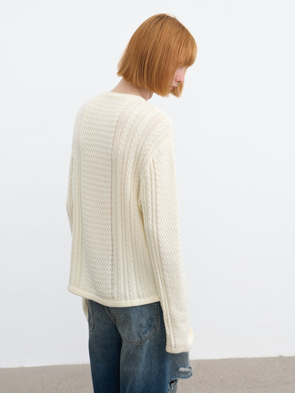 JCAESAR Henley collar scale‑pattern knit long‑sleeve