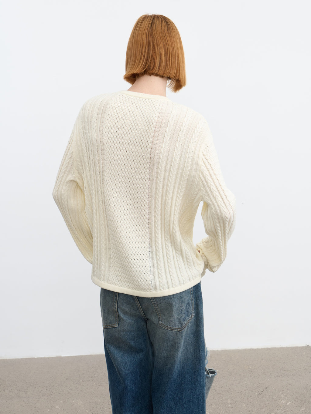 JCAESAR Henley collar scale‑pattern knit long‑sleeve