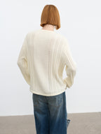 JCAESAR Henley collar scale‑pattern knit long‑sleeve