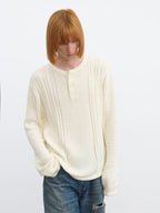 JCAESAR Henley collar scale‑pattern knit long‑sleeve