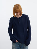 JCAESAR Henley collar scale‑pattern knit long‑sleeve