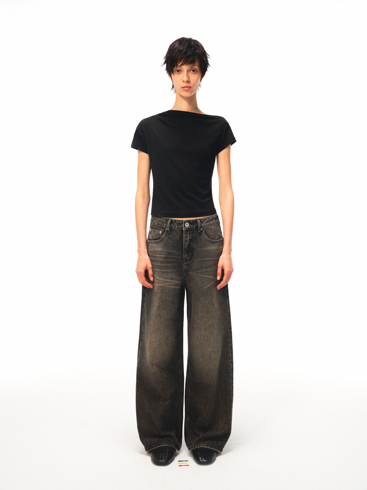JCAESAR WOMEN Twisted Pleated Asymmetric‑Shoulder Tee