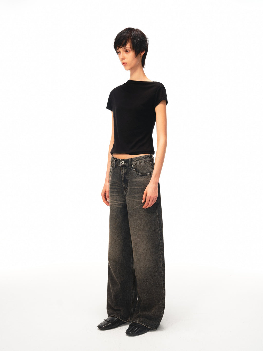JCAESAR WOMEN Twisted Pleated Asymmetric‑Shoulder Tee