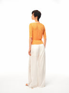 JCAESAR WOMEN Linen trousers with lace panels and pleats