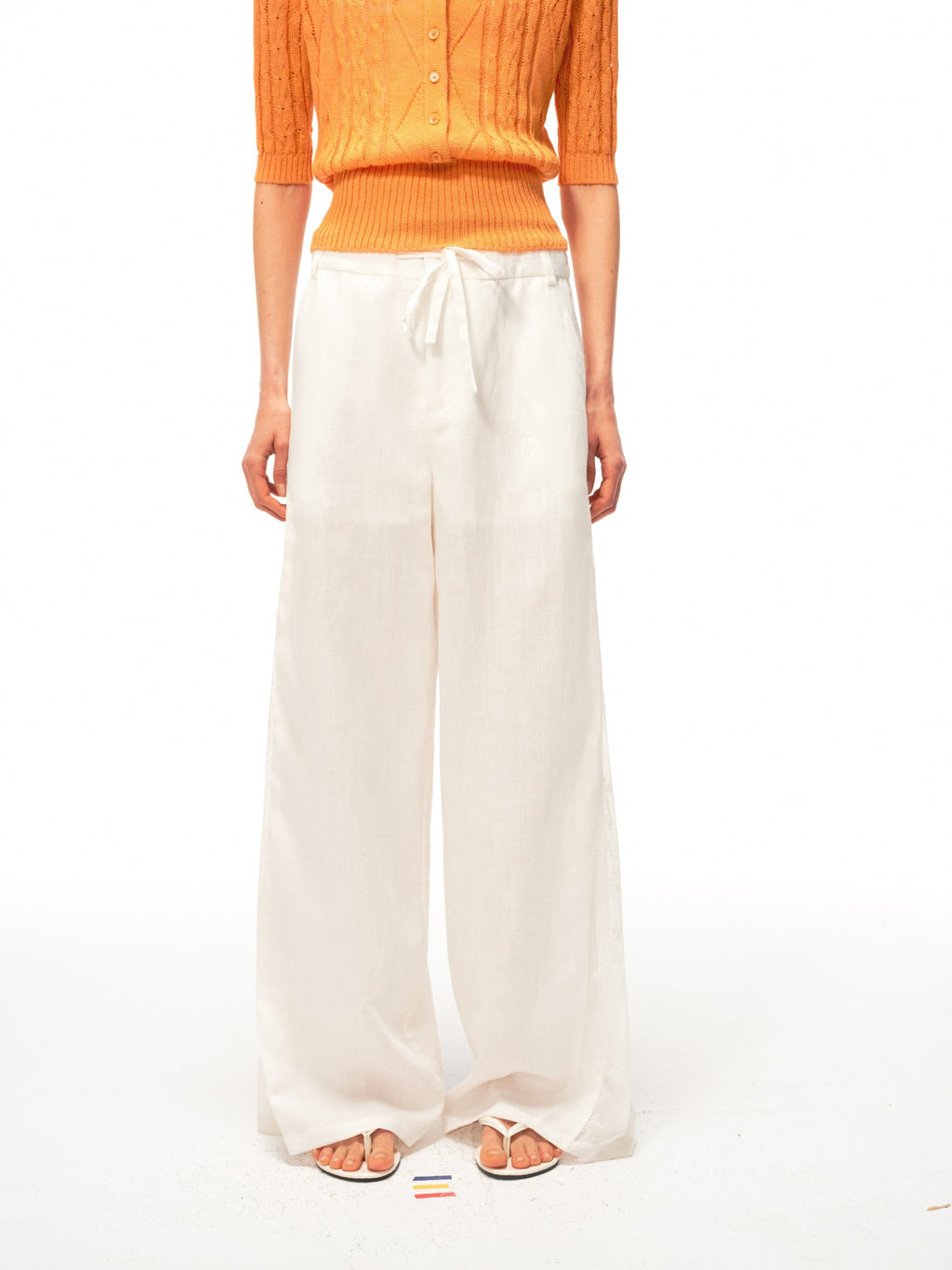 JCAESAR WOMEN Linen trousers with lace panels and pleats