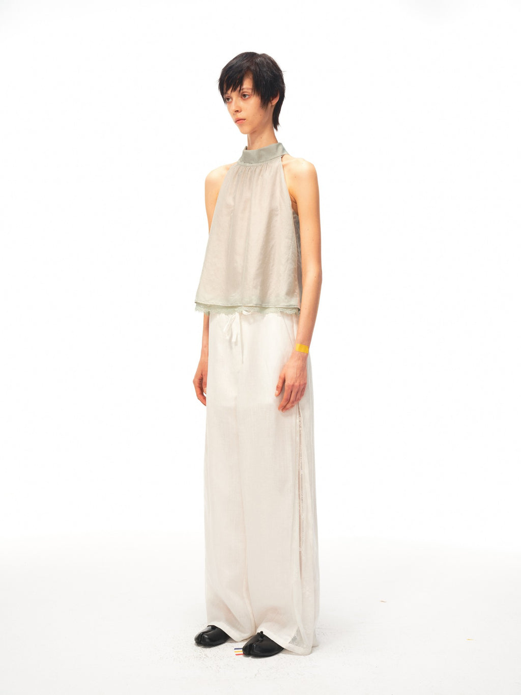 JCAESAR WOMEN Linen trousers with lace panels and pleats