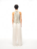JCAESAR WOMEN Linen trousers with lace panels and pleats