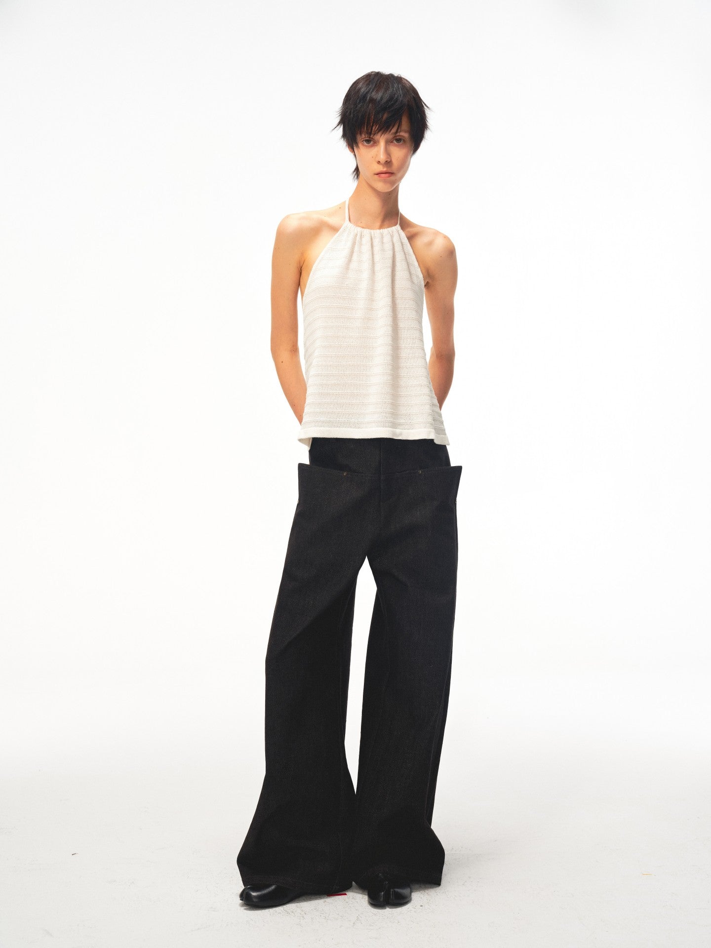JCAESAR WOMEN Draped rib‑knit halter tank
