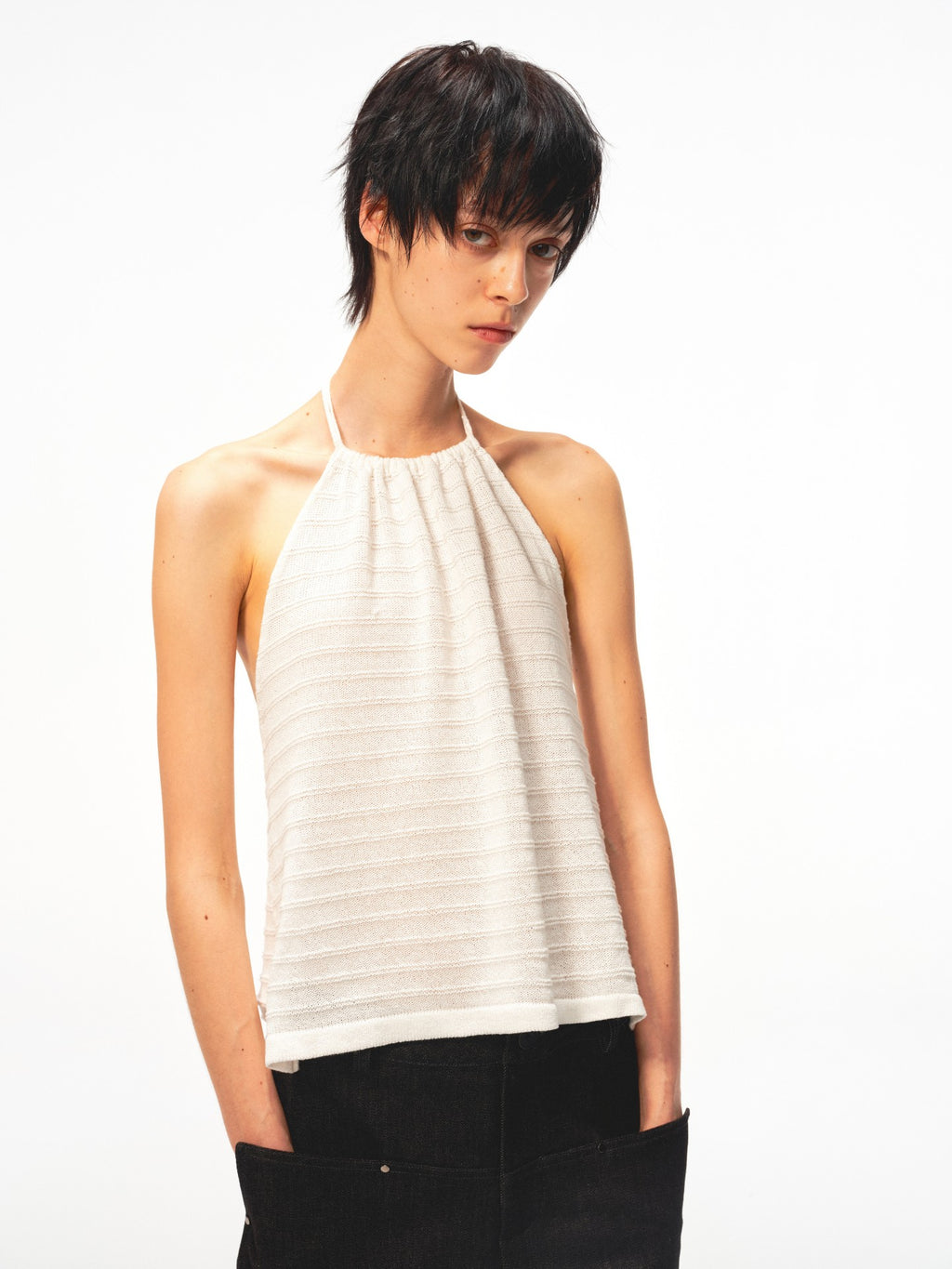 JCAESAR WOMEN Draped rib‑knit halter tank