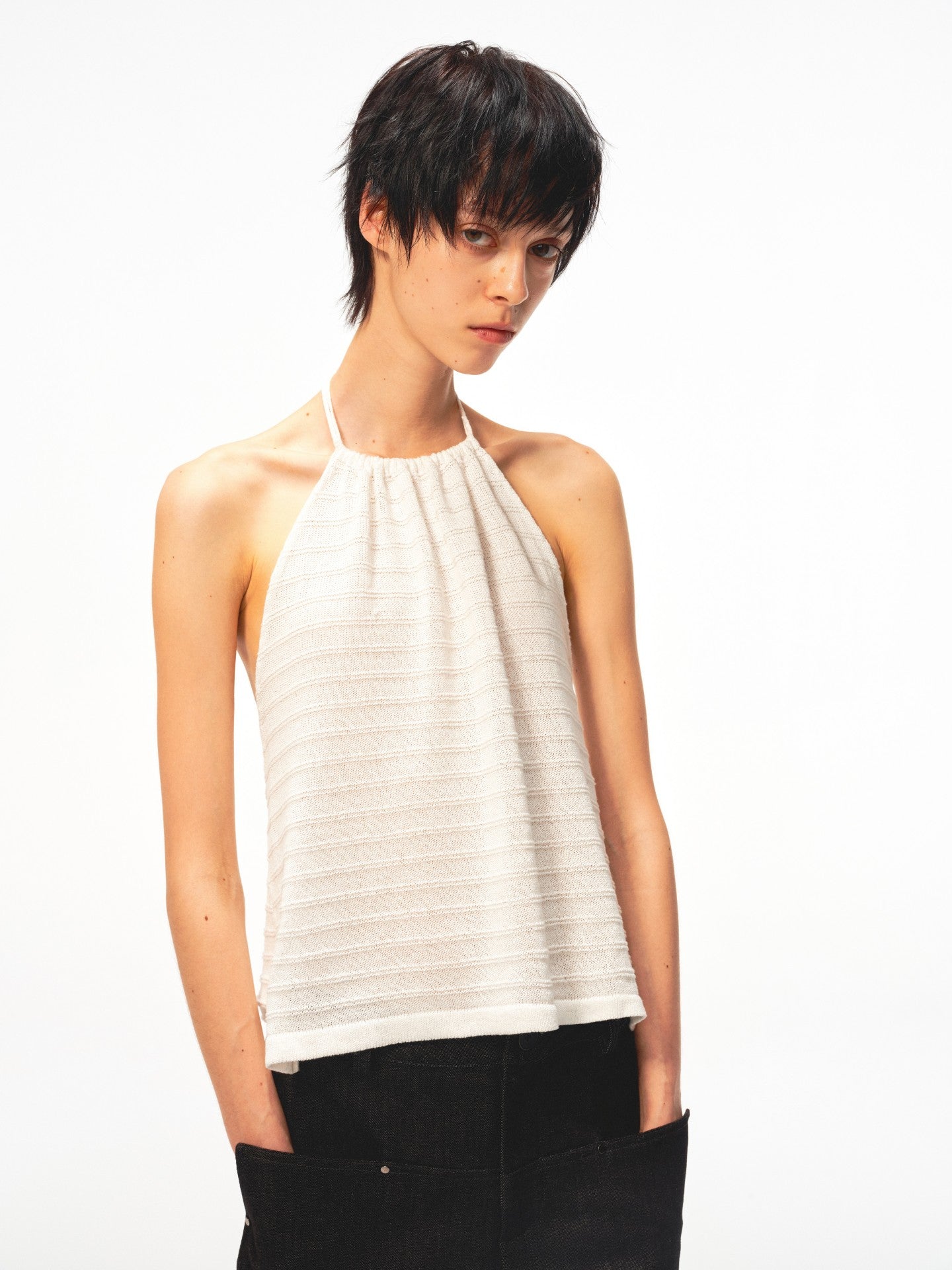 JCAESAR WOMEN Draped rib‑knit halter tank