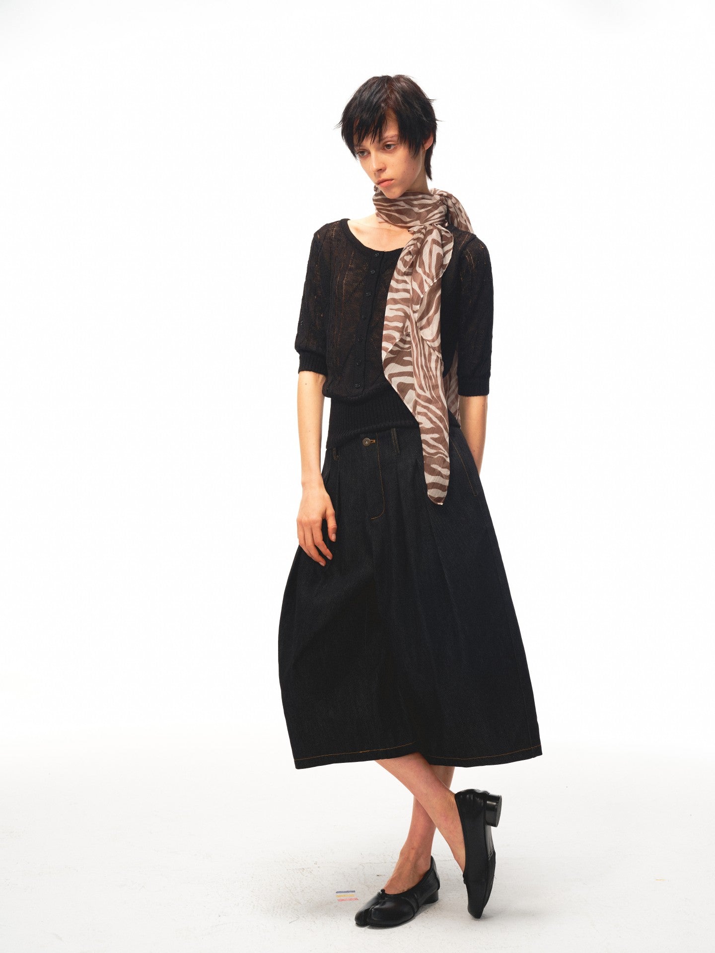 JCAESAR WOMEN Cable‑Knit Semi‑Sheer Short‑Sleeve Top