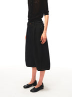 JCAESAR WOMEN Wide‑leg pleated mid‑length denim shorts
