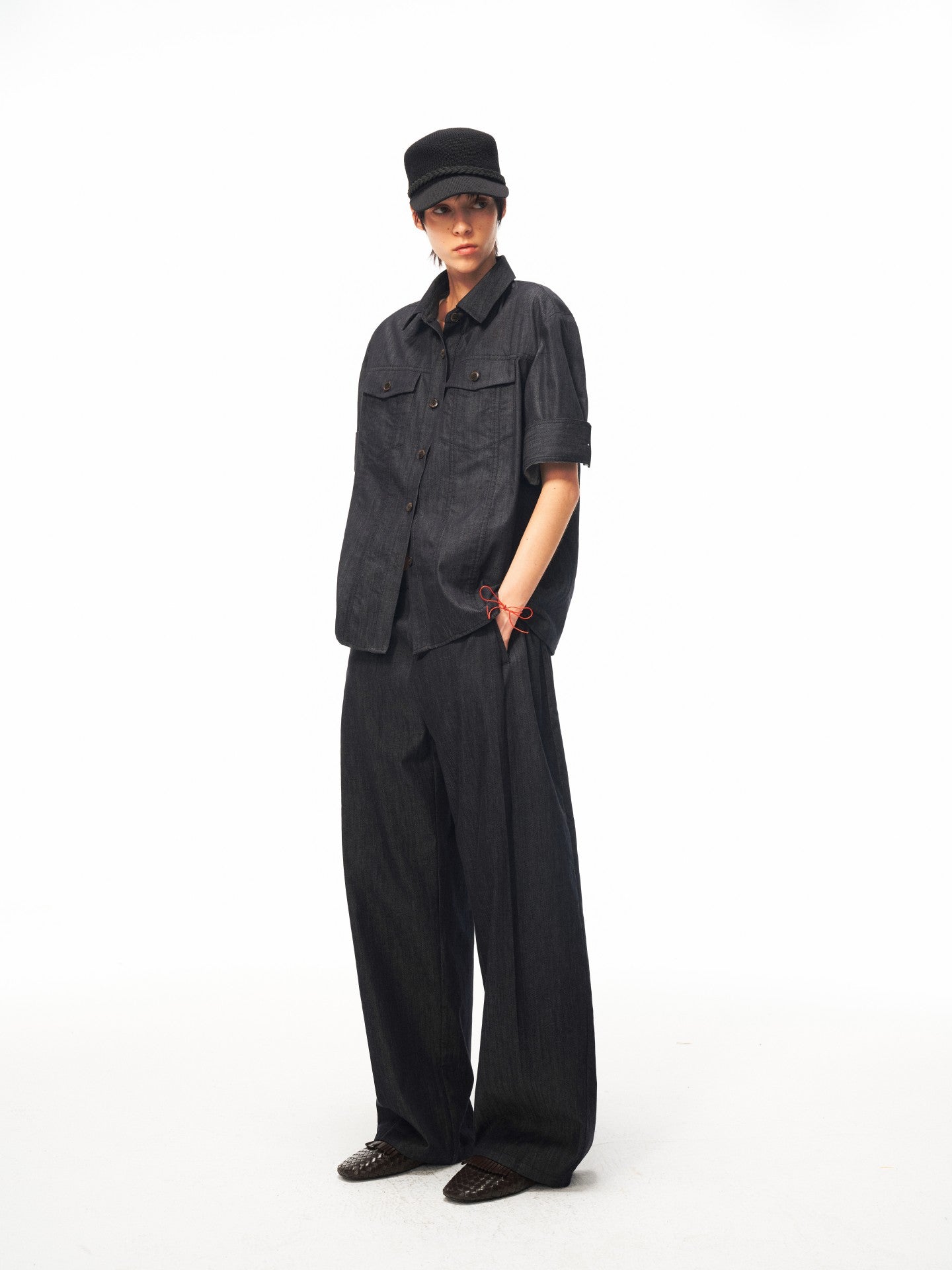 JCAESAR WOMEN Ultra‑Light Raw Denim Pleated Trousers