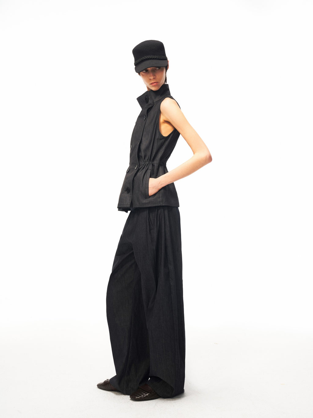 JCAESAR WOMEN Ultra‑Light Raw Denim Pleated Trousers