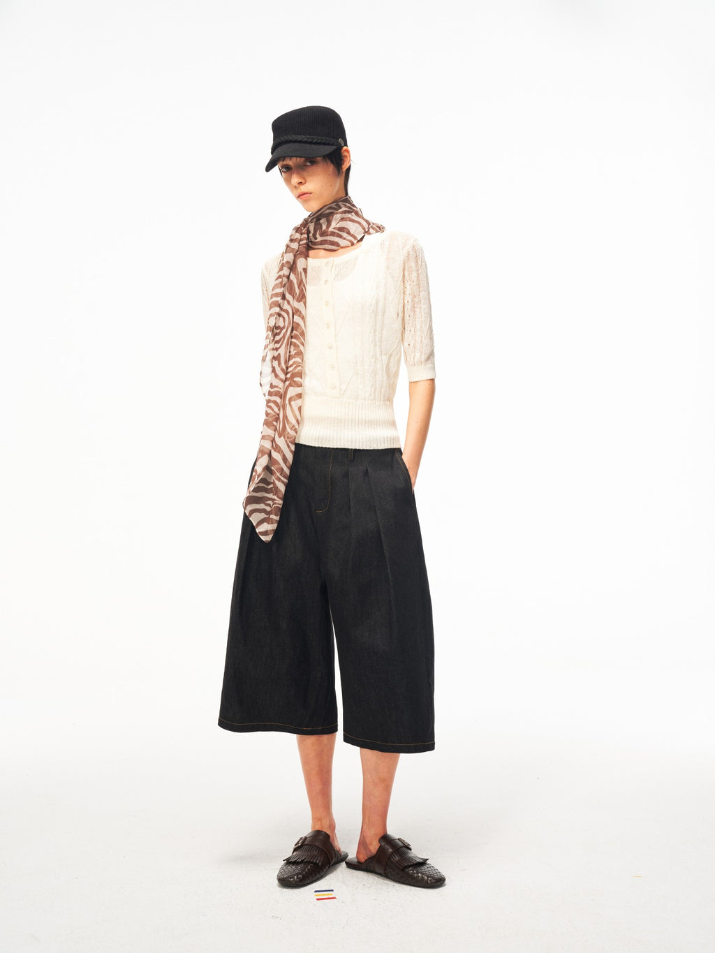 JCAESAR WOMEN Cable‑Knit Semi‑Sheer Short‑Sleeve Top