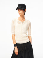JCAESAR WOMEN Cable‑Knit Semi‑Sheer Short‑Sleeve Top