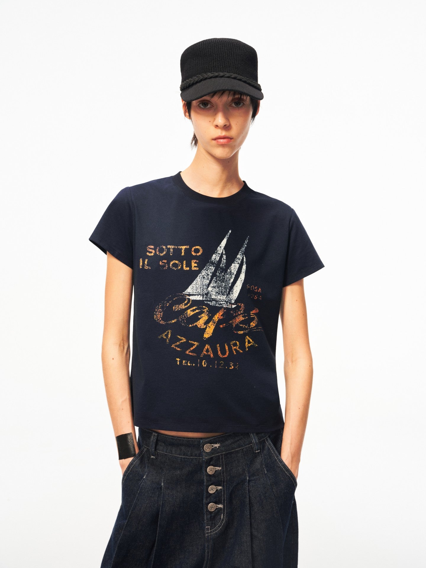 JCAESAR WOMEN Distressed Nautical Print T‑Shirt