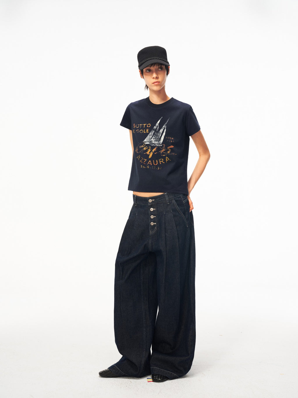 JCAESAR WOMEN Distressed Nautical Print T‑Shirt