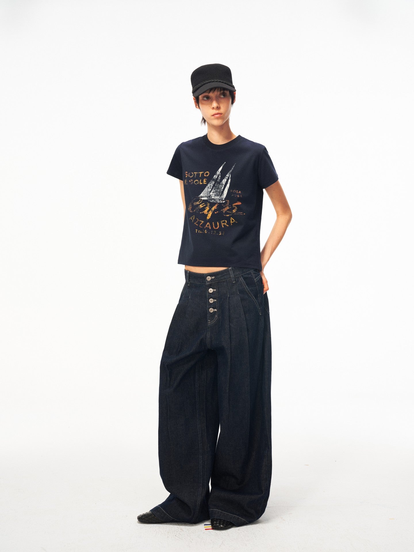 JCAESAR WOMEN Distressed Nautical Print T‑Shirt