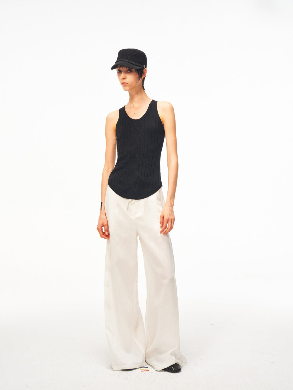 JCAESAR WOMEN Linen trousers with lace panels and pleats