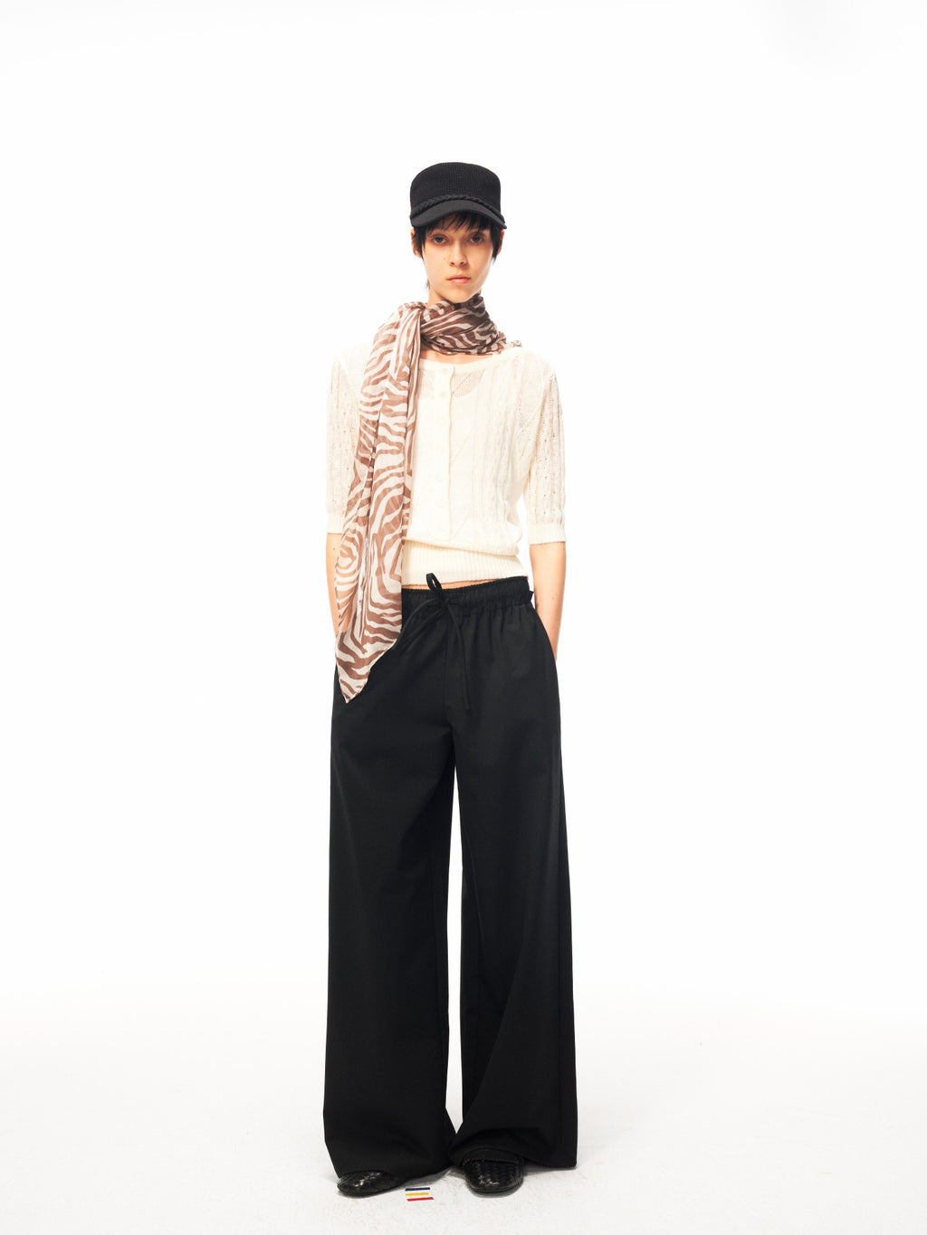 JCAESAR WOMEN Cable‑Knit Semi‑Sheer Short‑Sleeve Top