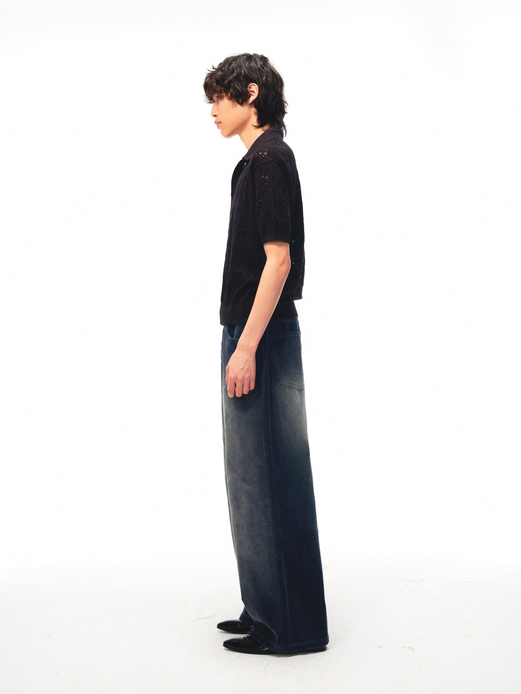 JCAESAR Washed corduroy pants with distressed finish in smog grey