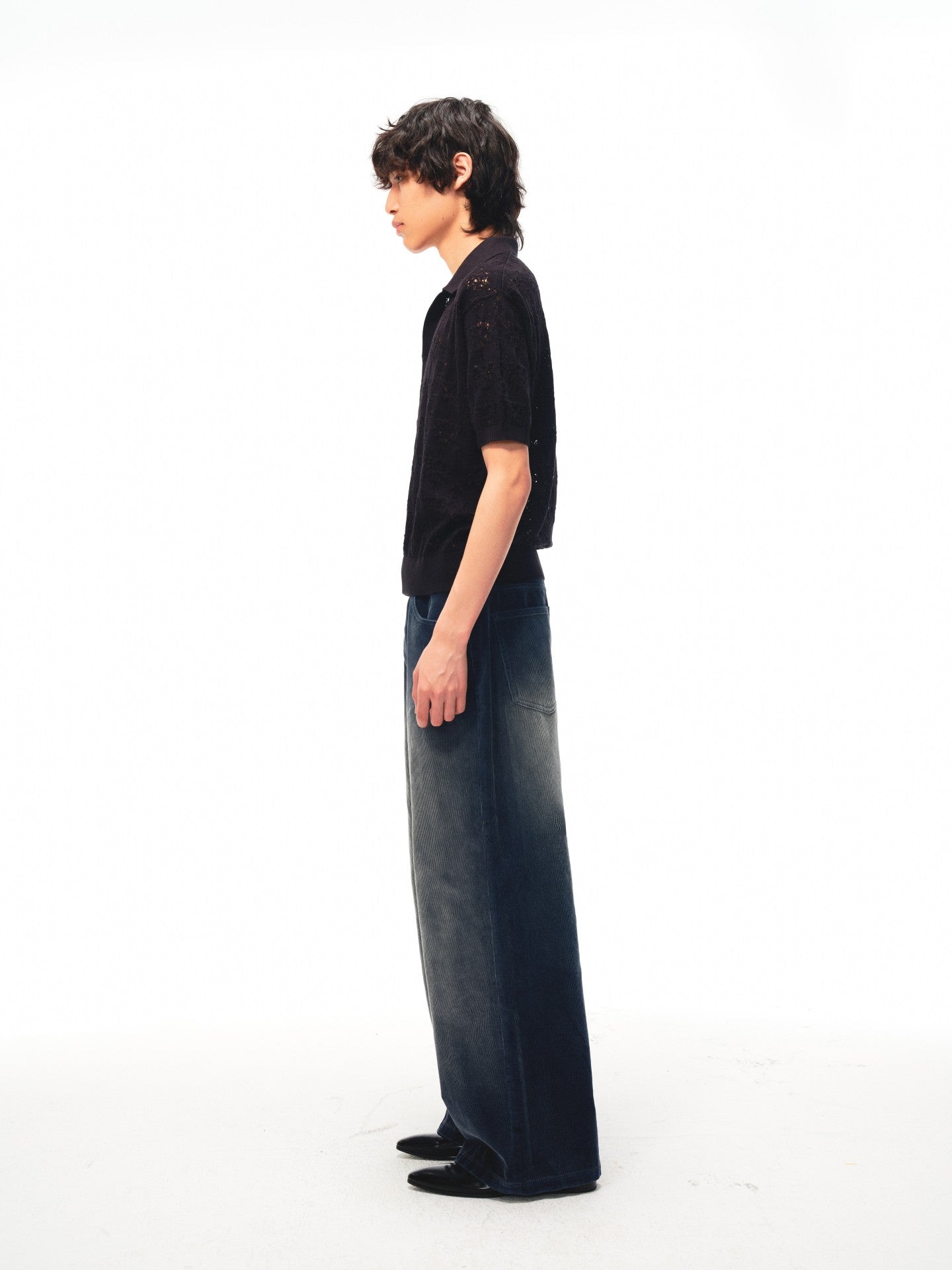 JCAESAR Washed corduroy pants with distressed finish in smog grey