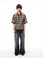 JCAESAR Plaid tie‑front shirt with shadowed pattern
