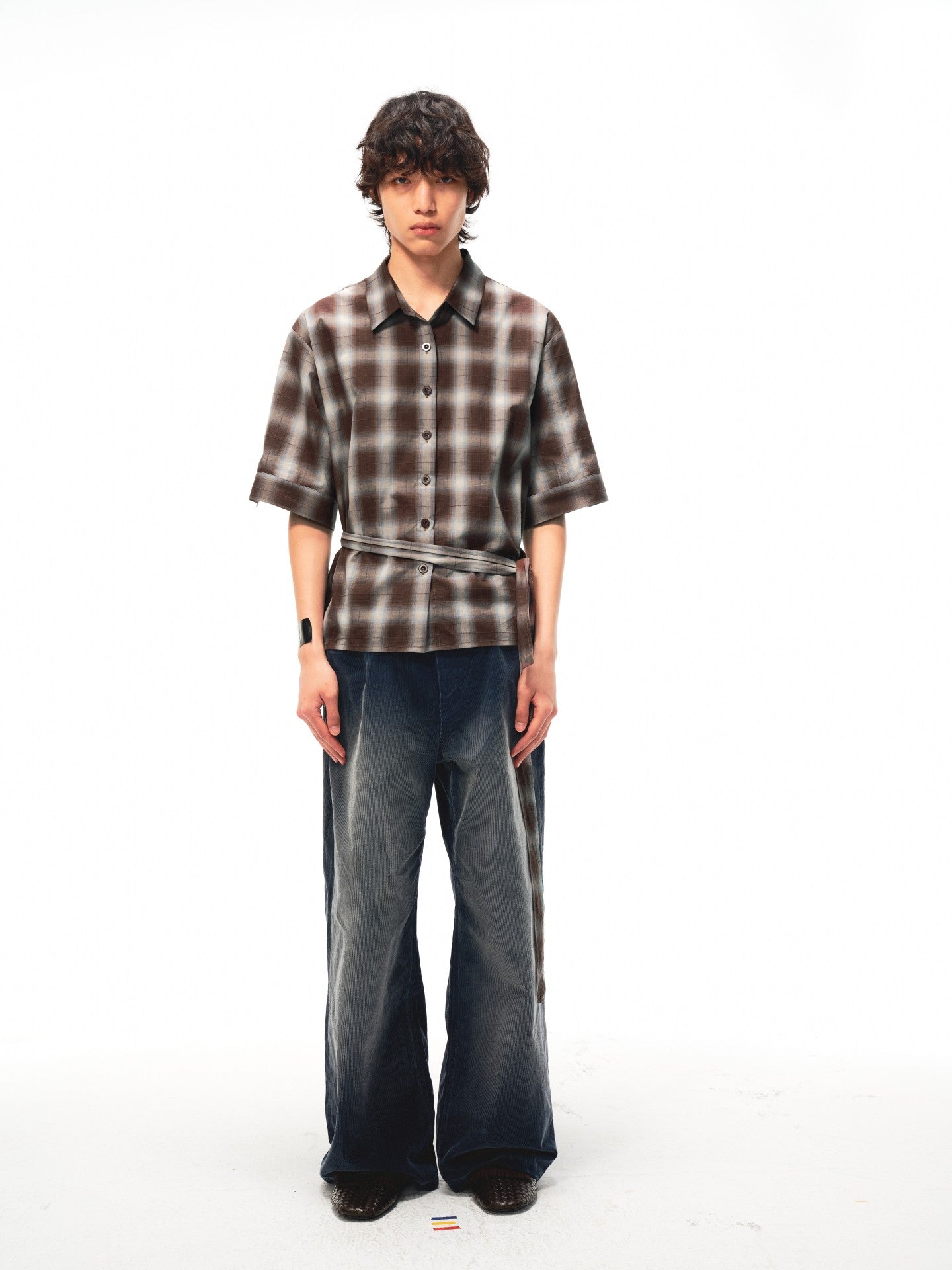 JCAESAR Plaid tie‑front shirt with shadowed pattern