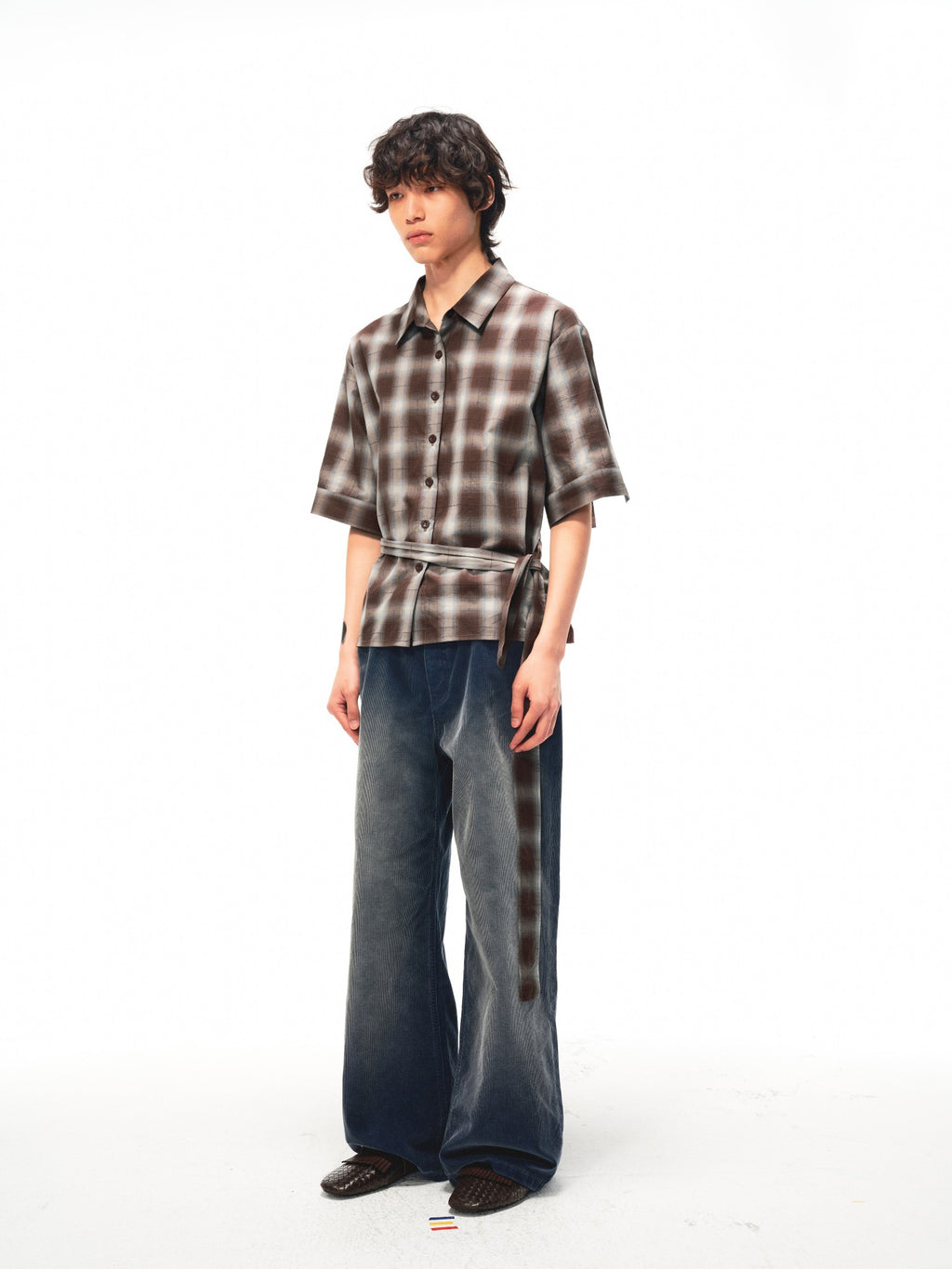 JCAESAR Plaid tie‑front shirt with shadowed pattern