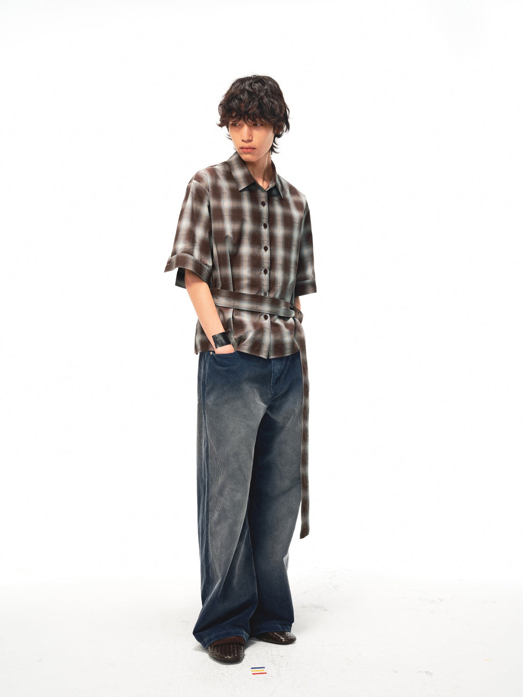 JCAESAR Plaid tie‑front shirt with shadowed pattern