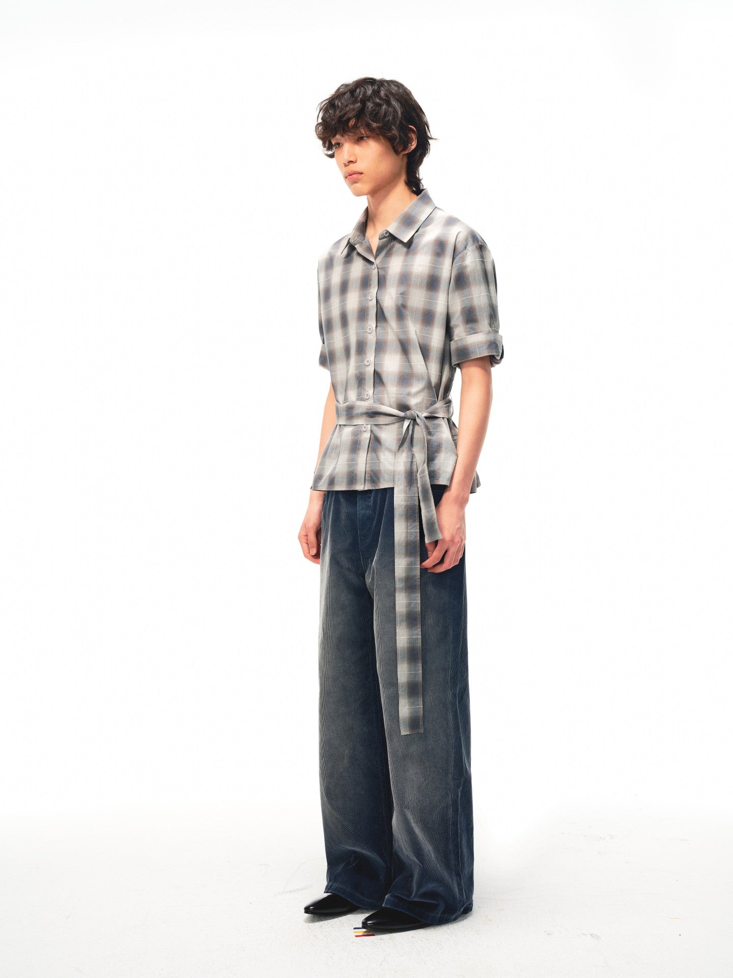 JCAESAR Plaid tie‑front shirt with shadowed pattern