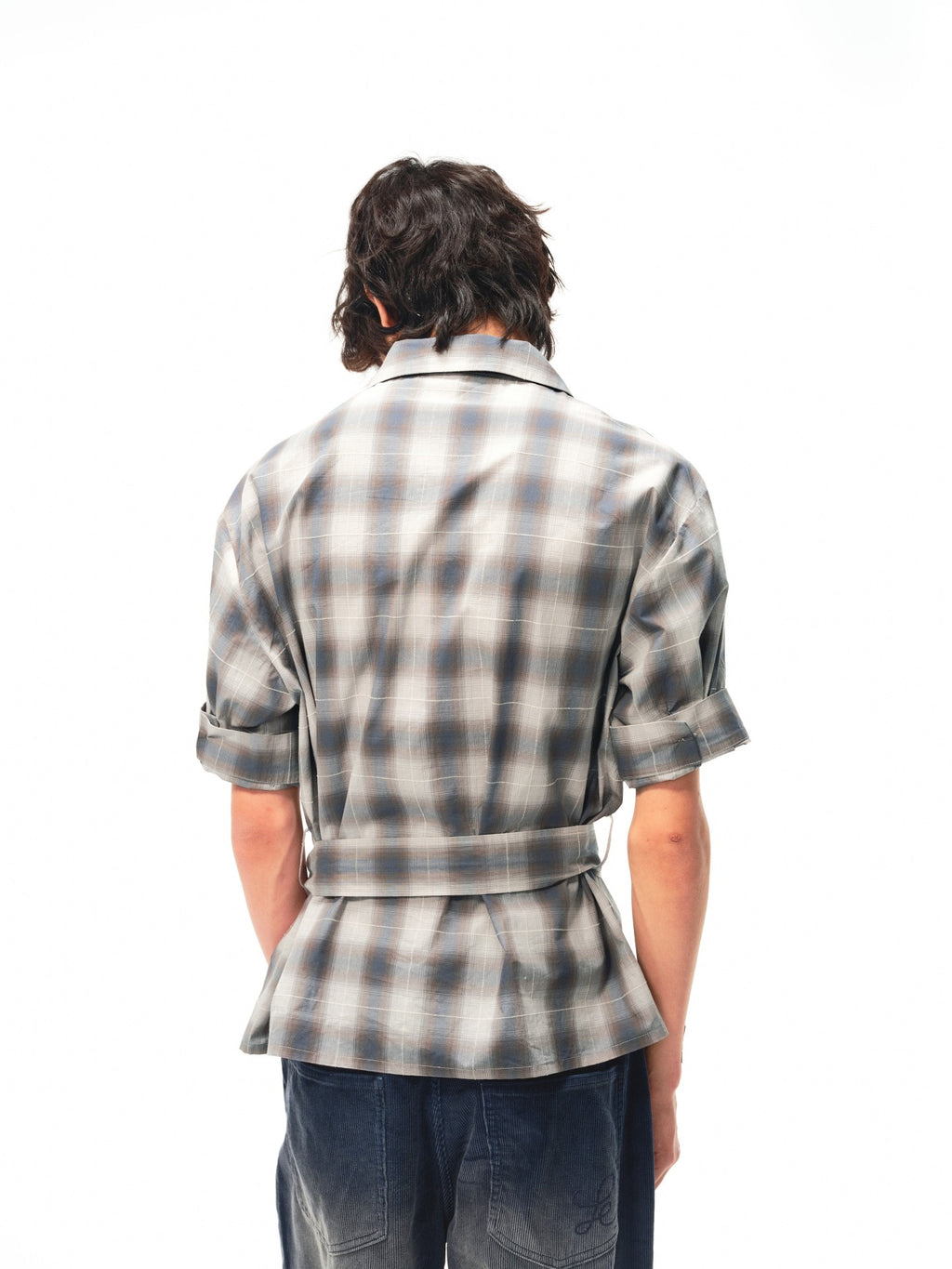 JCAESAR Plaid tie‑front shirt with shadowed pattern