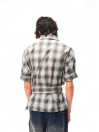 JCAESAR Plaid tie‑front shirt with shadowed pattern