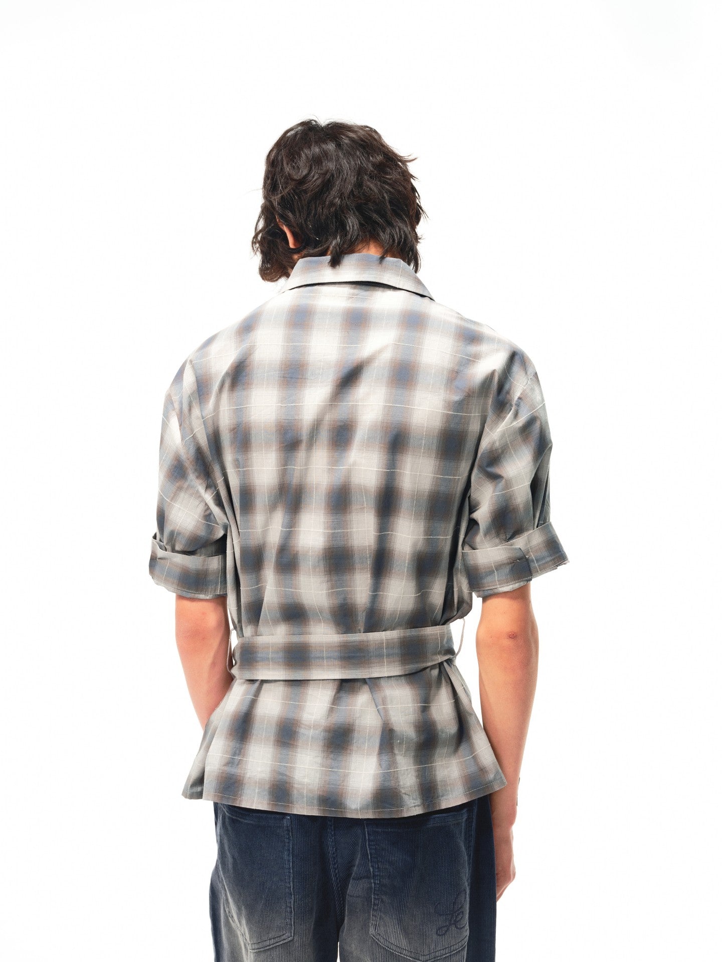 JCAESAR Plaid tie‑front shirt with shadowed pattern