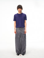 JCAESAR Armored‑style striped trousers with curved side panels