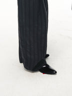 JCAESAR Split‑edge cowhide pointed‑toe black mirror mules