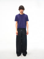 JCAESAR Armored‑style striped trousers with curved side panels
