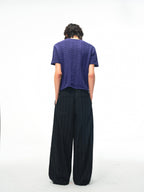 JCAESAR Armored‑style striped trousers with curved side panels