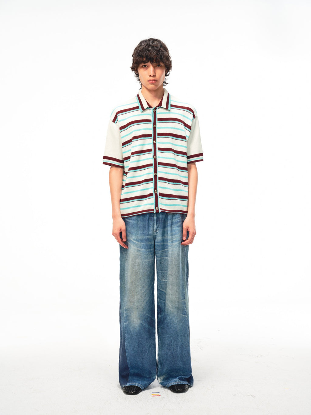 JCAESAR Striped mint shirt with gold buttons