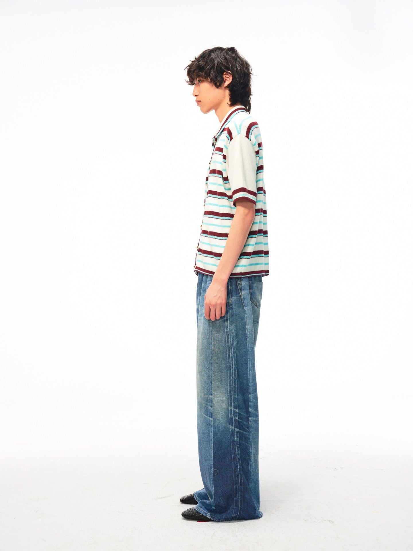 JCAESAR Striped mint shirt with gold buttons