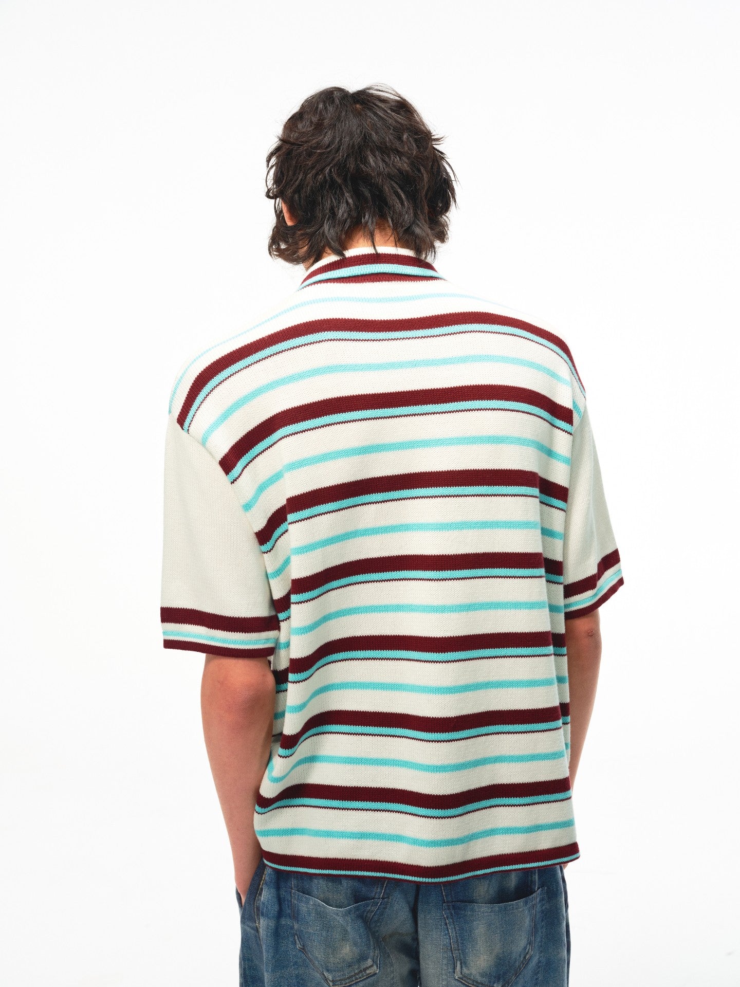 JCAESAR Striped mint shirt with gold buttons