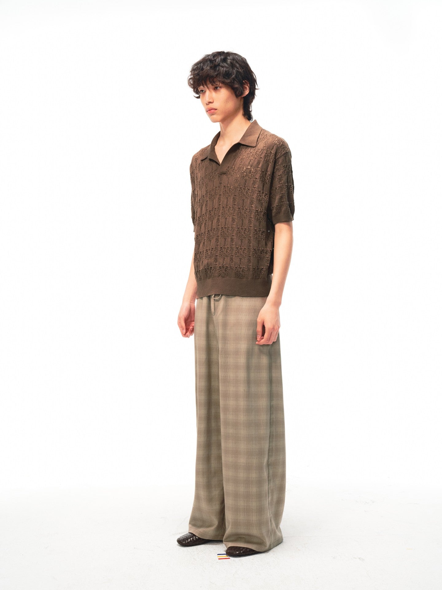 JCAESAR Checkered drawstring trousers with subtle grid pattern