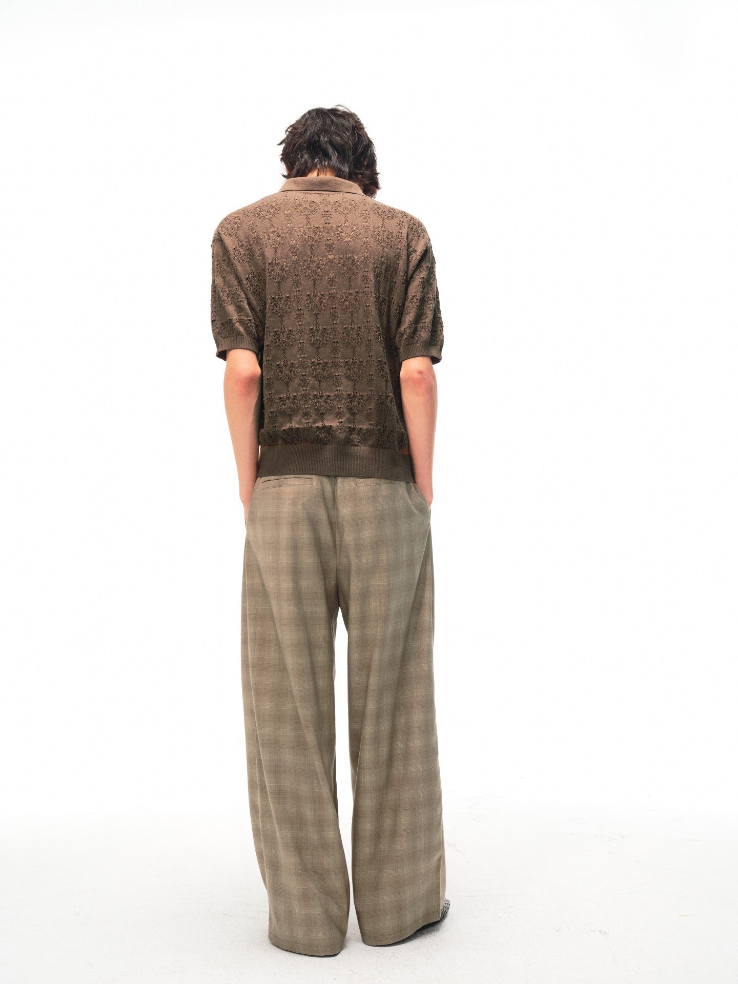 JCAESAR Hollow‑leaf patterned short‑sleeve knit shirt